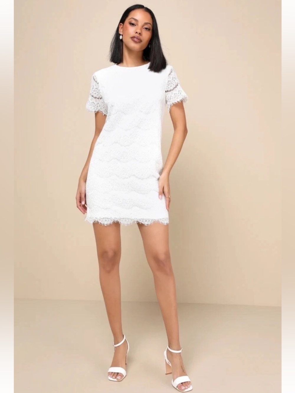 Lulus Take Me To Brunch Ivory Lace Shift Dress size Small